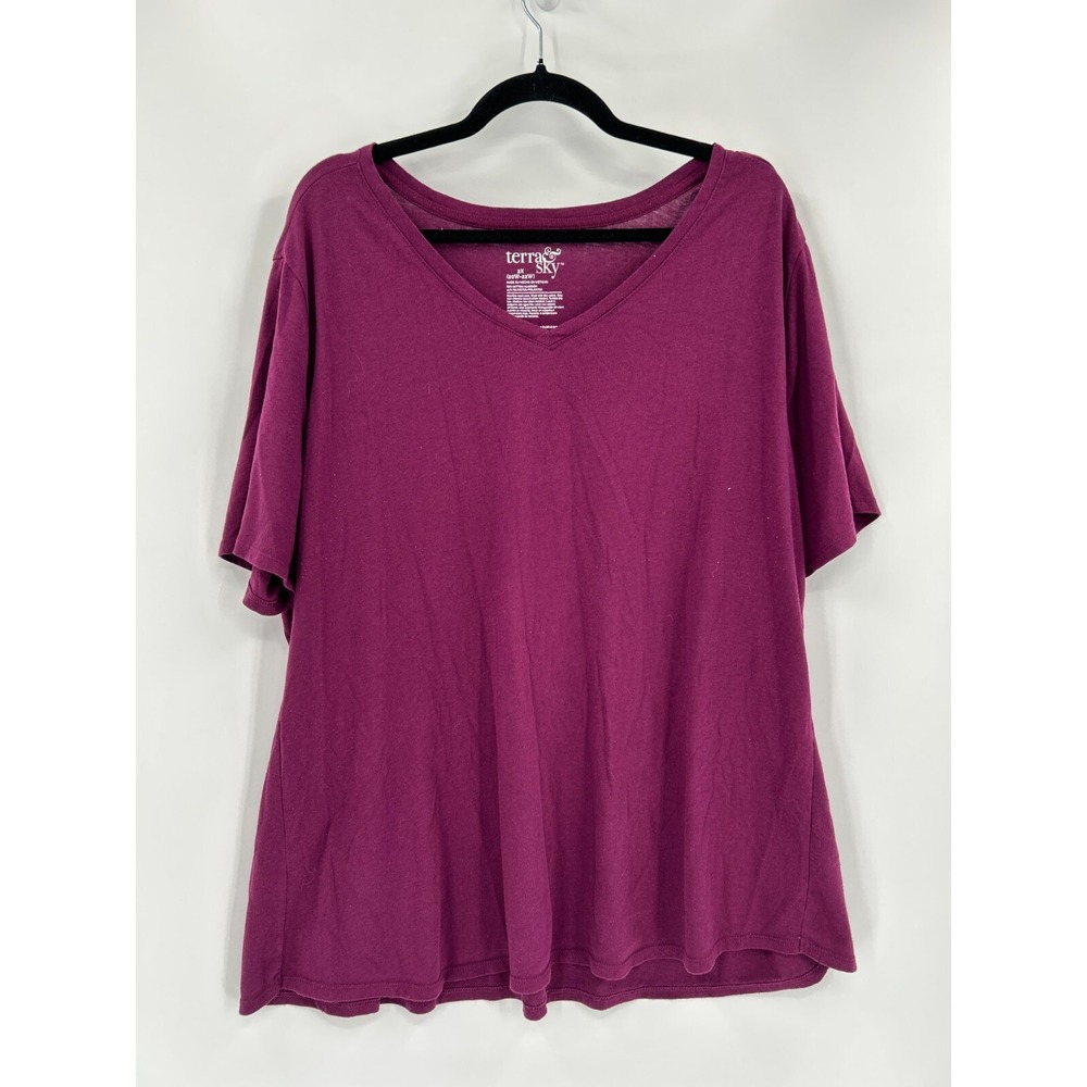 Terra Sky Womens Size 2X Purple‎ T-Shirt Basic Short Sleeve